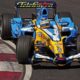 auto formula1 color celeste y amarillo en la pista